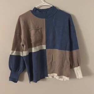 Mock neck color block sweater